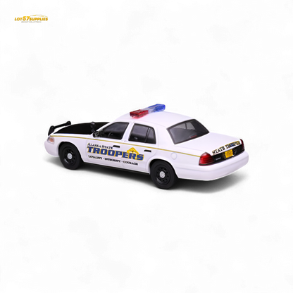 Detailed 1:64 scale Ford Crown Victoria diecast model of Alaska State Troopers by Lot57Supplies Diecast Shop, showing vehicle details.