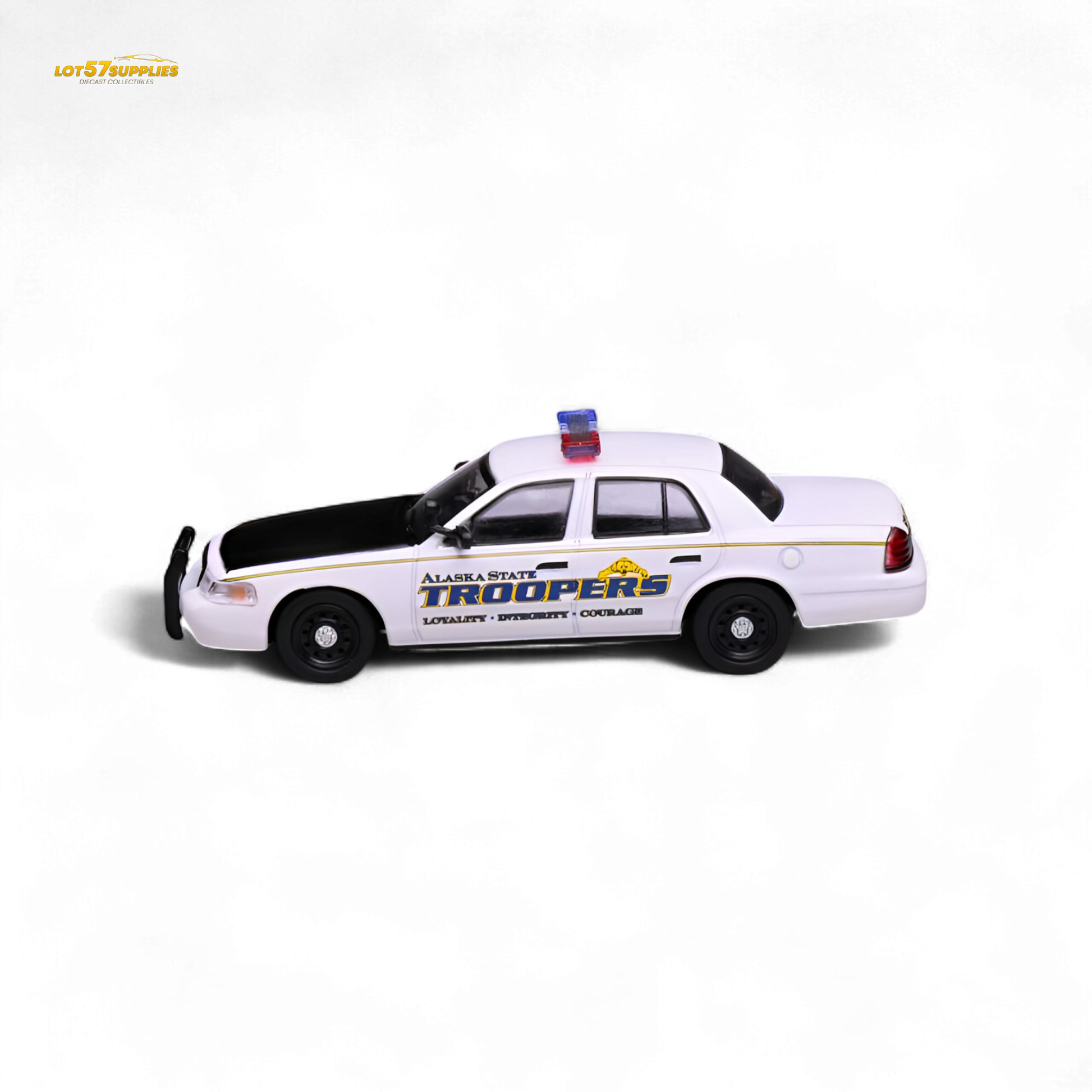 1:64 scale Ford Crown Victoria diecast model featuring Alaska State Troopers livery from Lot57Supplies Diecast Shop.