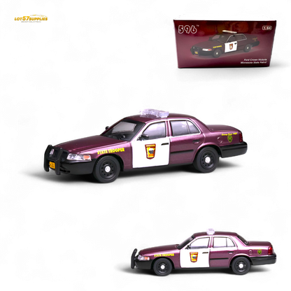 Miniature 1:64 scale Ford Crown Victoria police car modeled after Minnesota State Patrol, made by Lot57Supplies Diecast Shop.