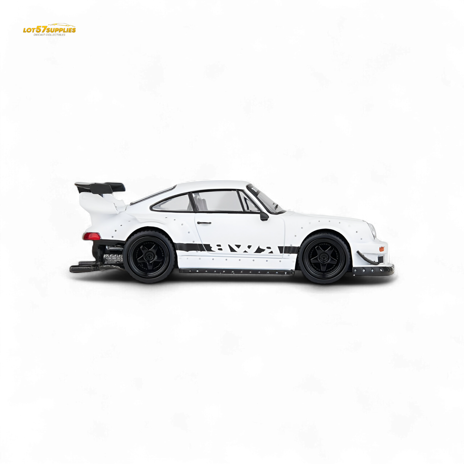 White Porsche Model Model RWB 993 diecast car in 1:64 scale, detailed miniature replica from Lot57Supplies Diecast Shop.