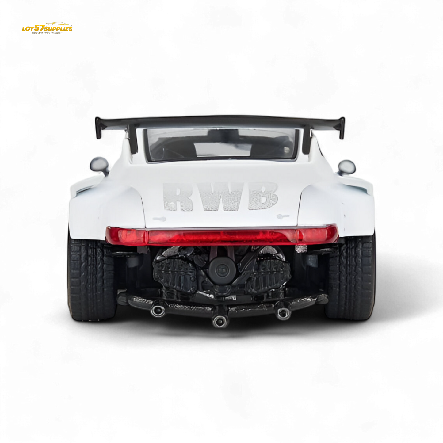 White Porsche Model Model RWB 993 diecast car in 1:64 scale, detailed replica from Lot57Supplies Diecast Shop.