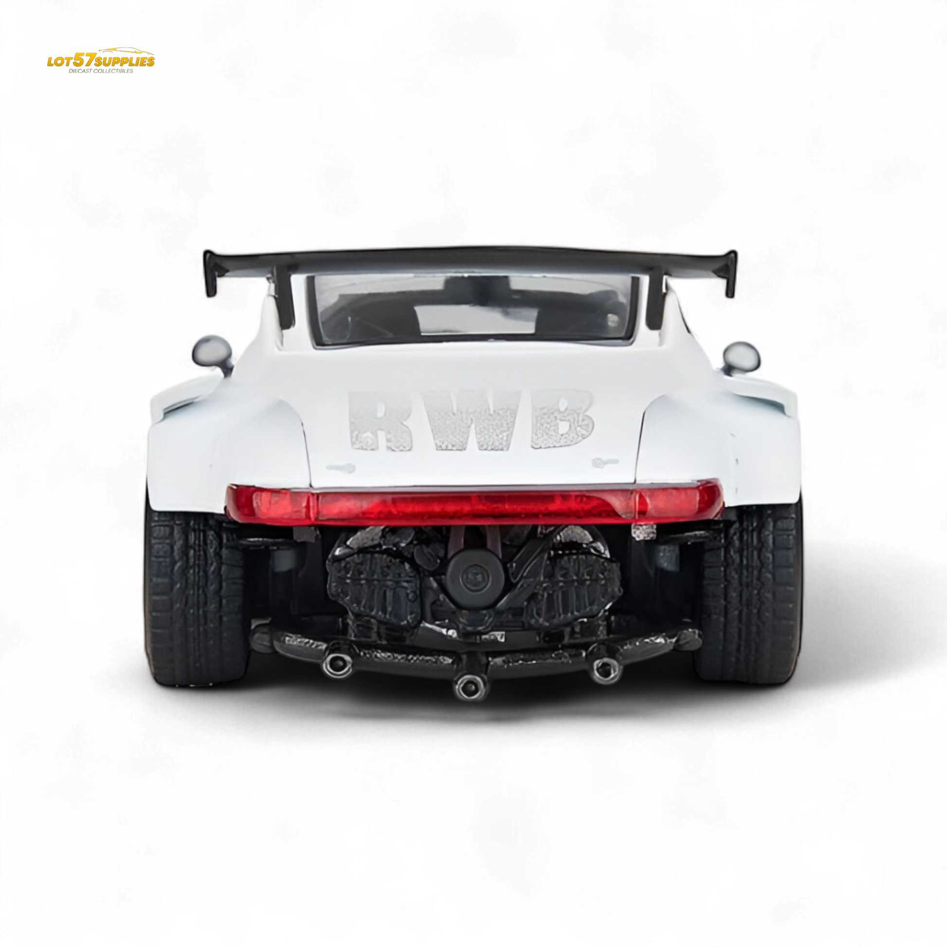 White Porsche Model Model RWB 993 diecast car in 1:64 scale, detailed replica from Lot57Supplies Diecast Shop.