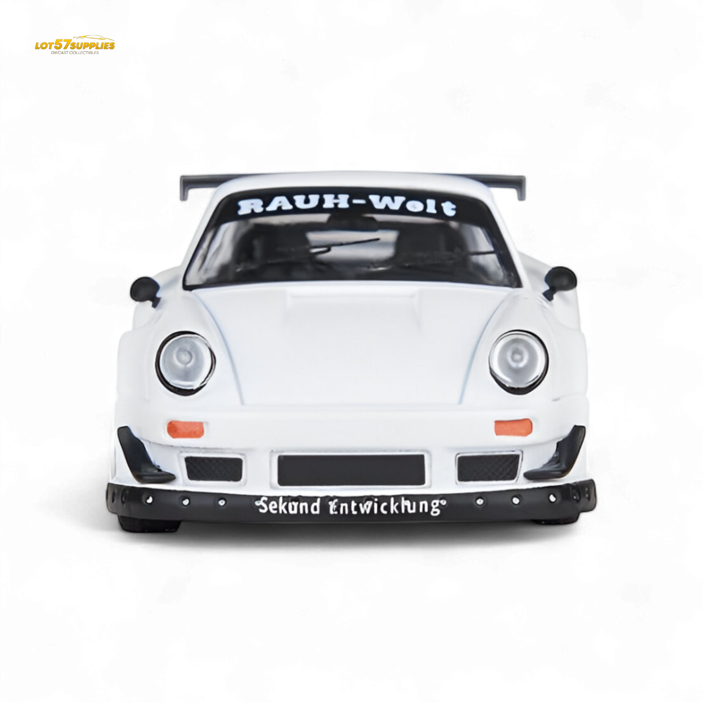White Porsche Model Model RWB 993 diecast car in 1:64 scale, detailed miniature from Lot57Supplies Diecast Shop.
