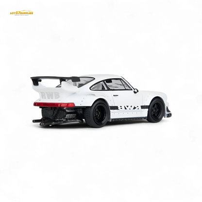White Model Model RWB 993 Porsche diecast car in 1:64 scale, detailed miniature vehicle for collectors.