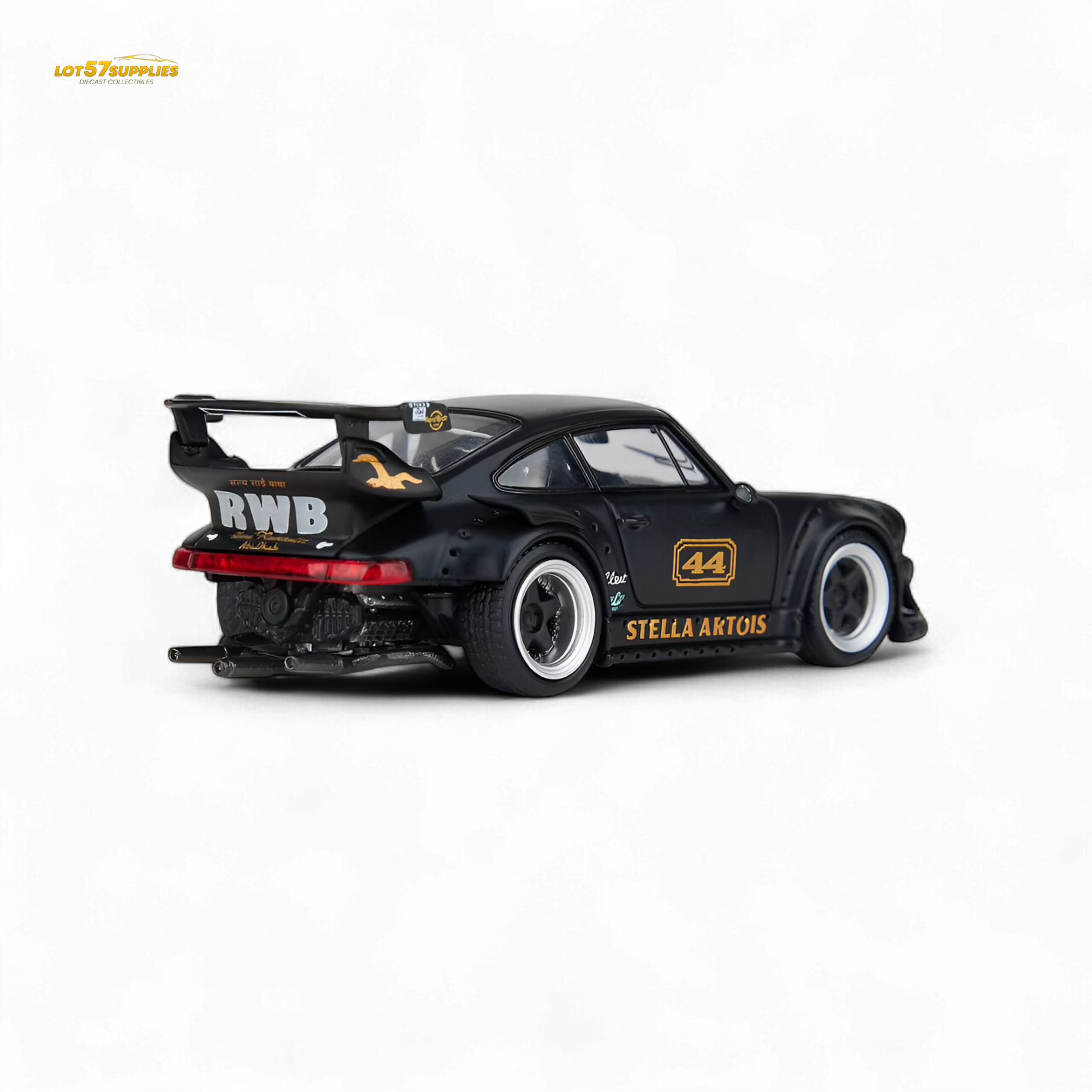 Model Model Porsche RWB 993 Stella Artois #44 Matte Black 1:64 - Evergreen Kings