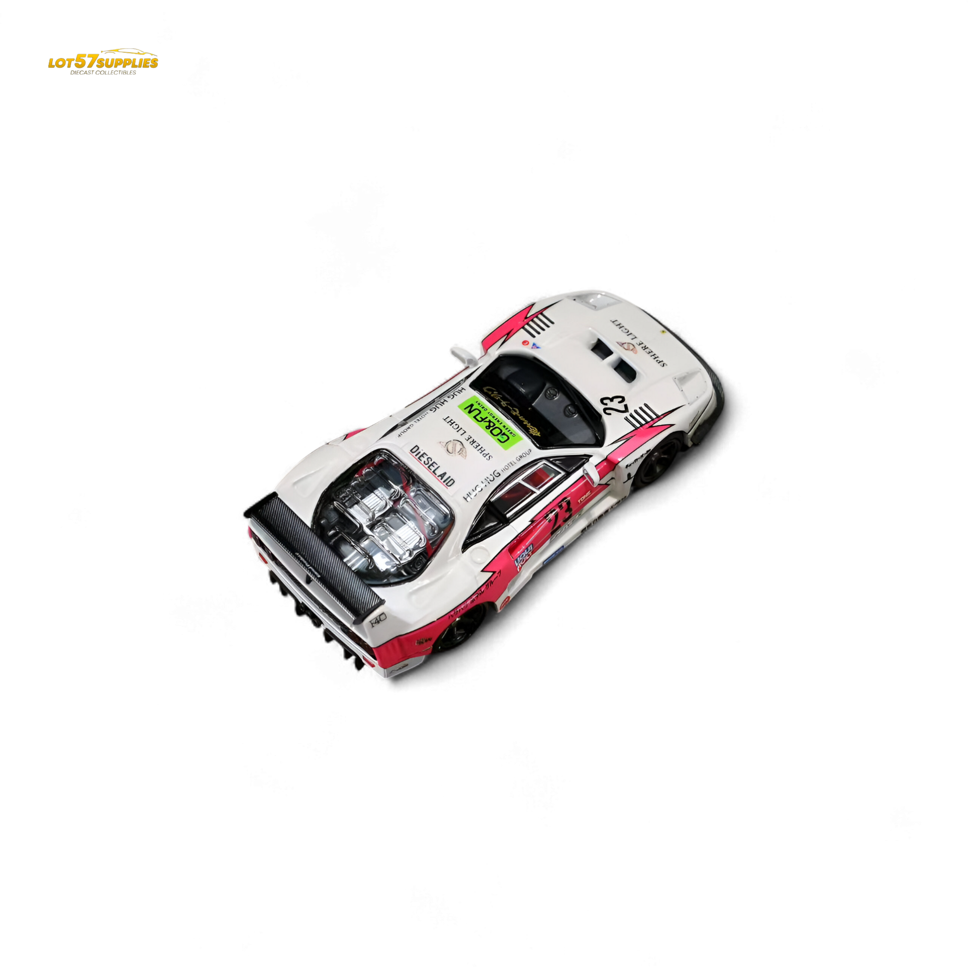 Pink Ferrari Ghost Player LBWK F40 diecast model in 1:64 scale, featuring bright flash details from Lot57Supplies Diecast Shop.