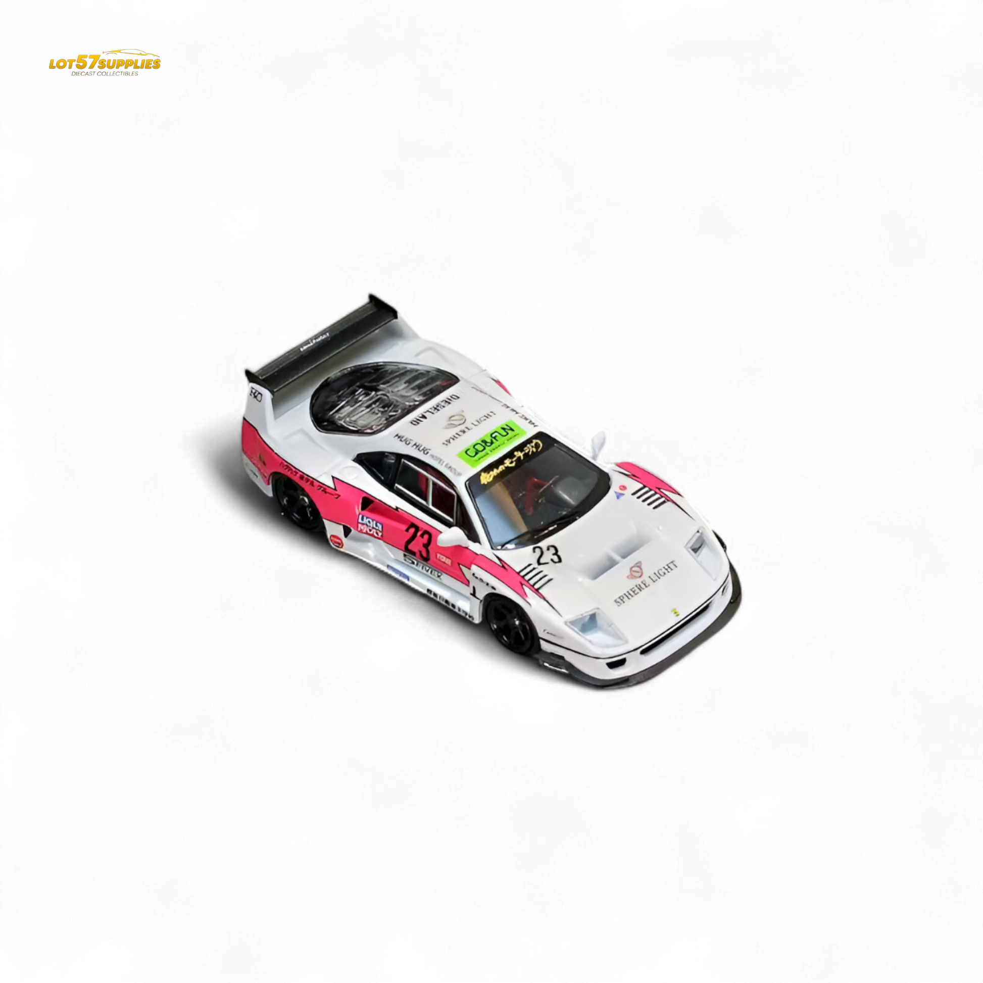 Pink Ferrari Ghost Player LBWK F40 diecast car #23 in 1:64 scale, detailed miniature model from Lot57Supplies Diecast Shop
