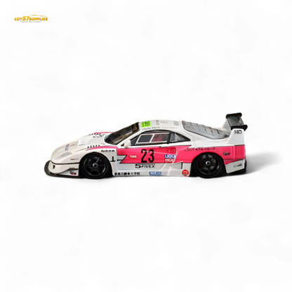 Pink Ferrari Ghost Player LBWK F40 diecast car, 1:64 scale, featuring #23, with detailed design and vibrant color.