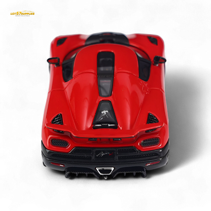 Red Agera R diecast car in 1:64 scale by Lot57Supplies Diecast Shop, detailed miniature model with sleek design.
