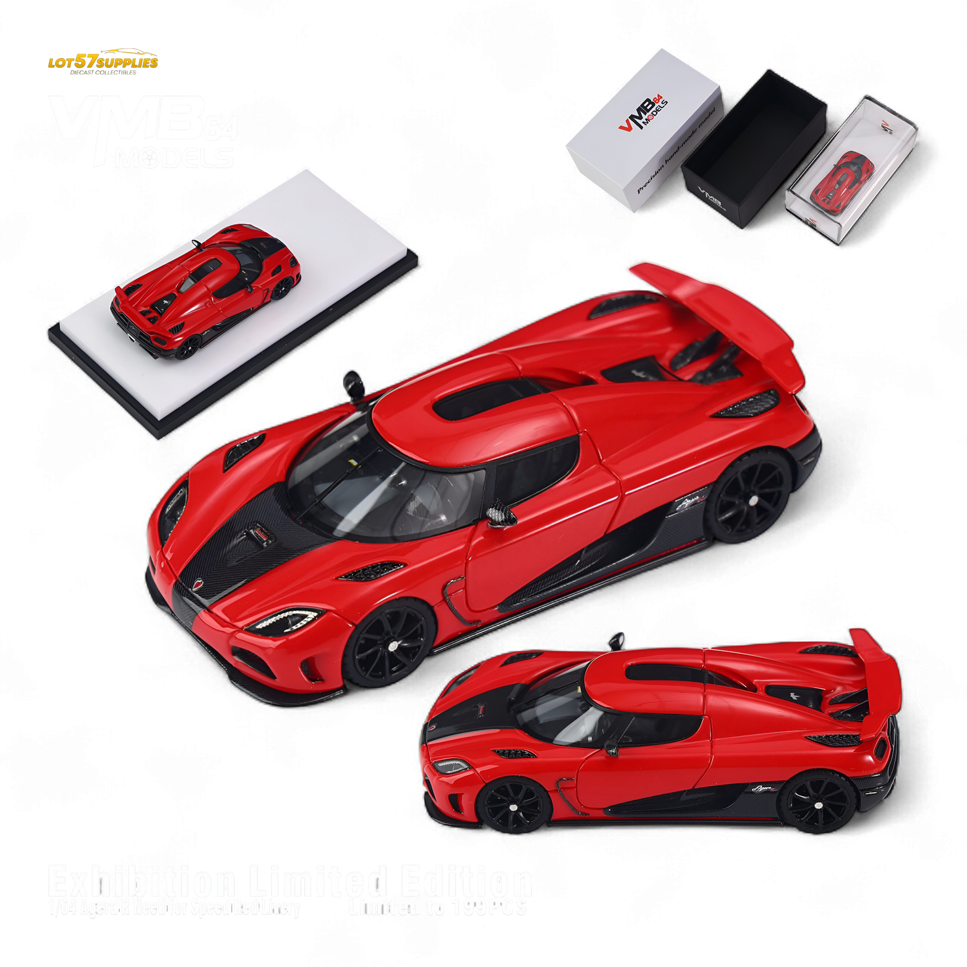 Red 1:64 scale VMB Agera R diecast model car by Lot57Supplies Diecast Shop, featuring detailed exterior and realistic design.