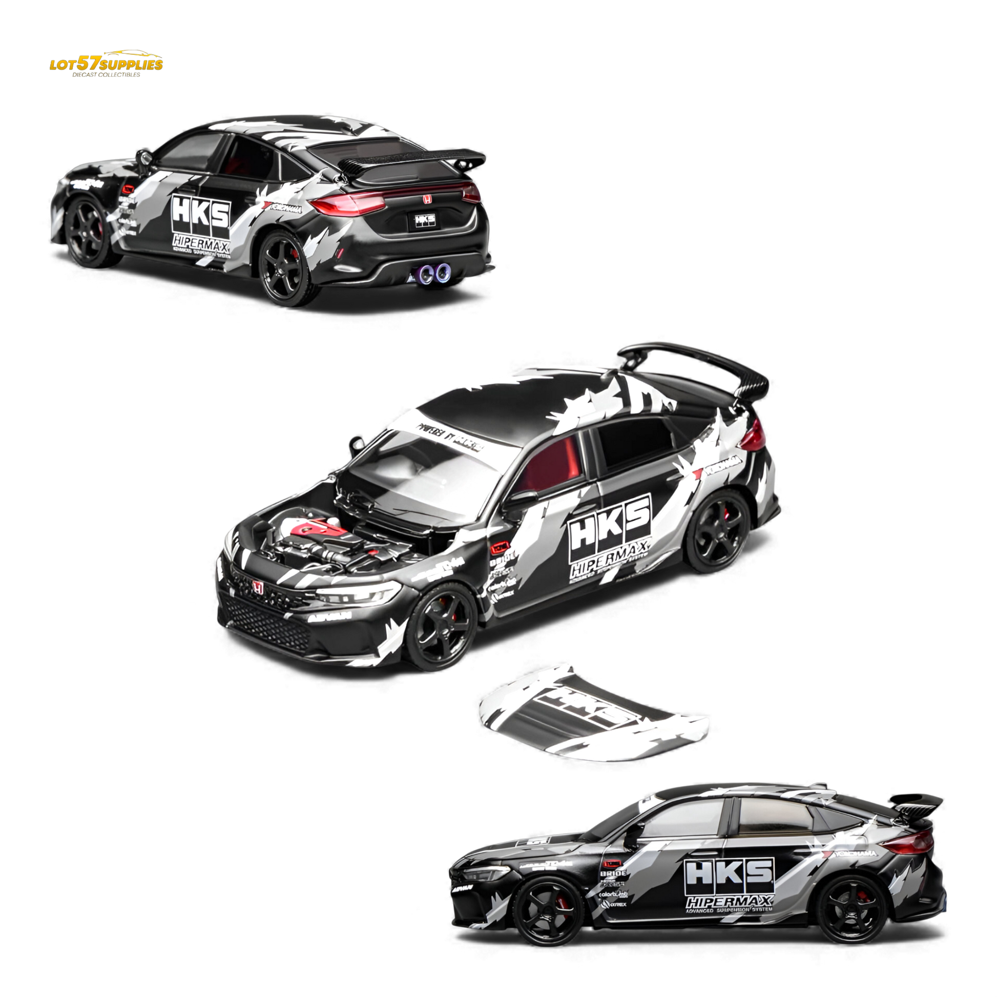 Pre-order Honda Civic Type R FL5 black diecast model by Motorhelix, 1:64 scale, featuring detailed exterior design.