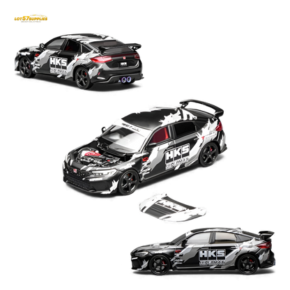 Pre-order Honda Civic Type R FL5 black diecast model by Motorhelix, 1:64 scale, featuring detailed exterior design.