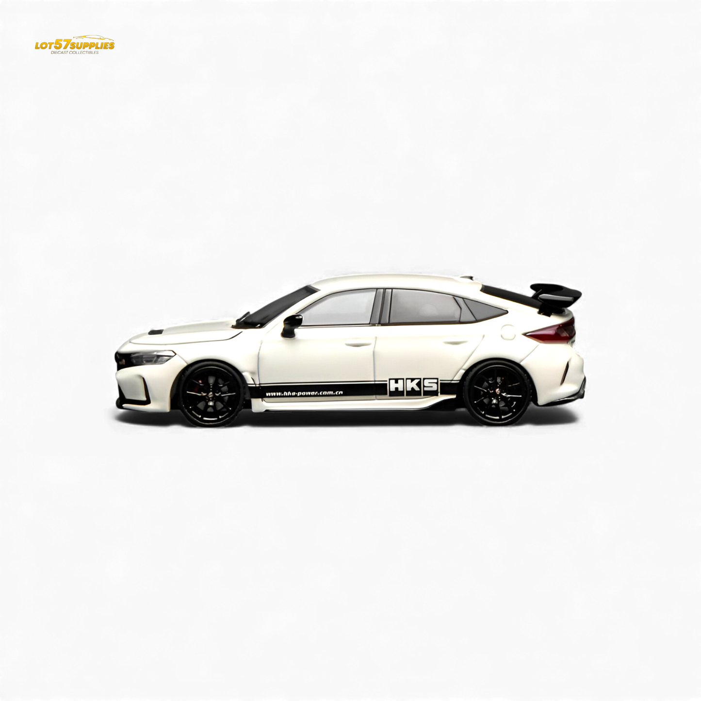 White 1:64 scale Honda Civic Type R FL5 diecast model by Motorhelix, detailed with accurate design features.