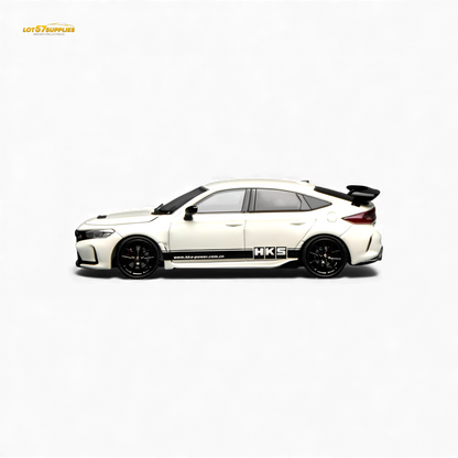 White 1:64 scale Honda Civic Type R FL5 diecast model by Motorhelix, detailed with accurate design features.