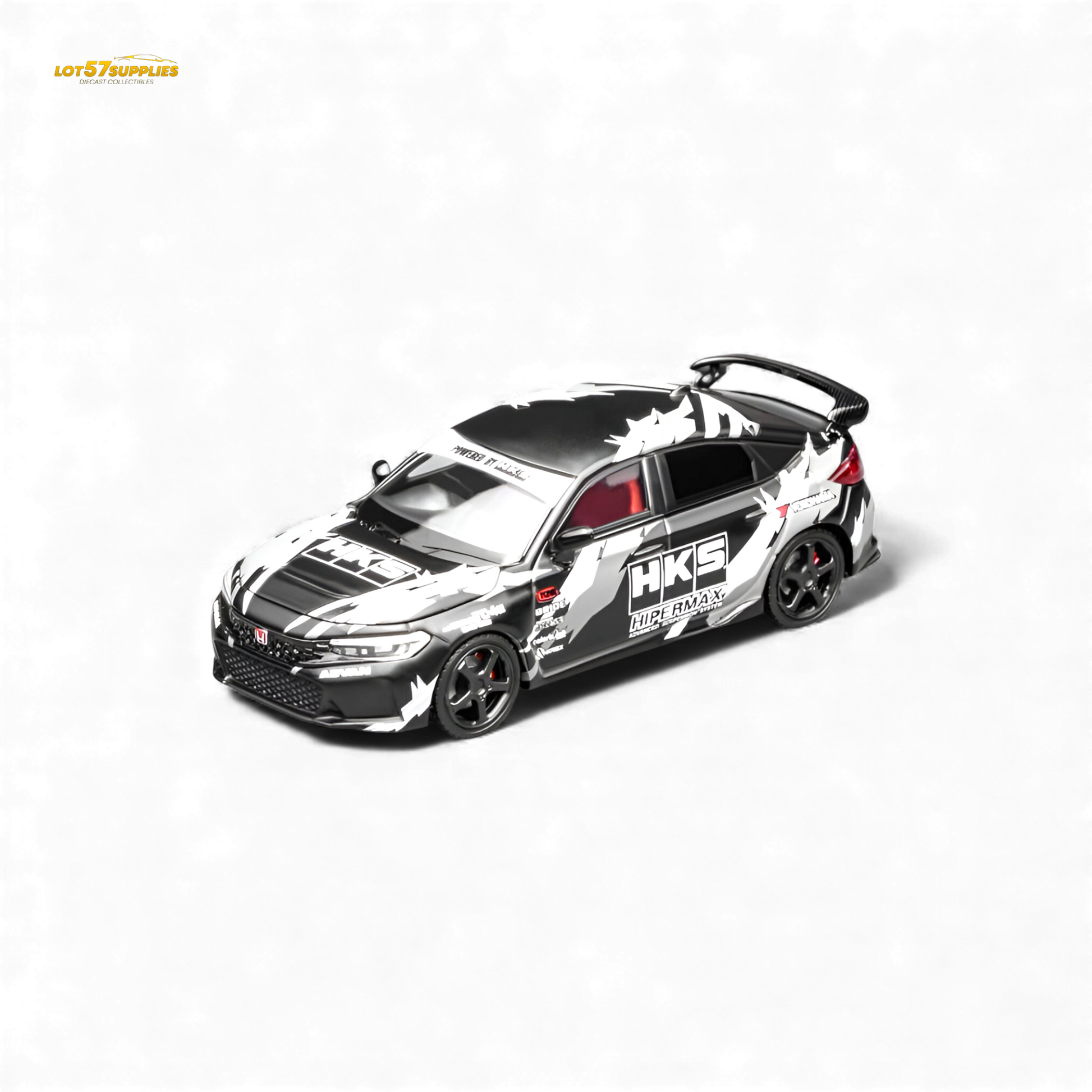 Black Honda Civic Type R FL5 diecast model by Motorhelix in 1:64 scale, featuring detailed exterior design.