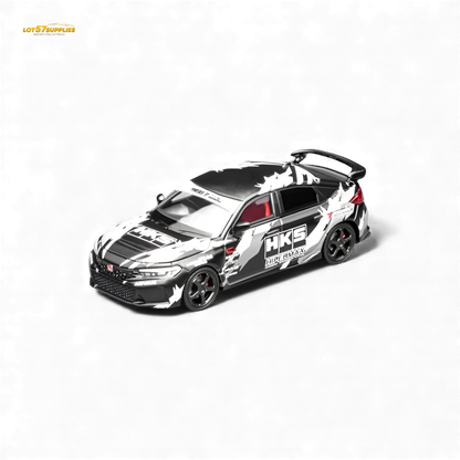 Black Honda Civic Type R FL5 diecast model by Motorhelix in 1:64 scale, featuring detailed exterior design.