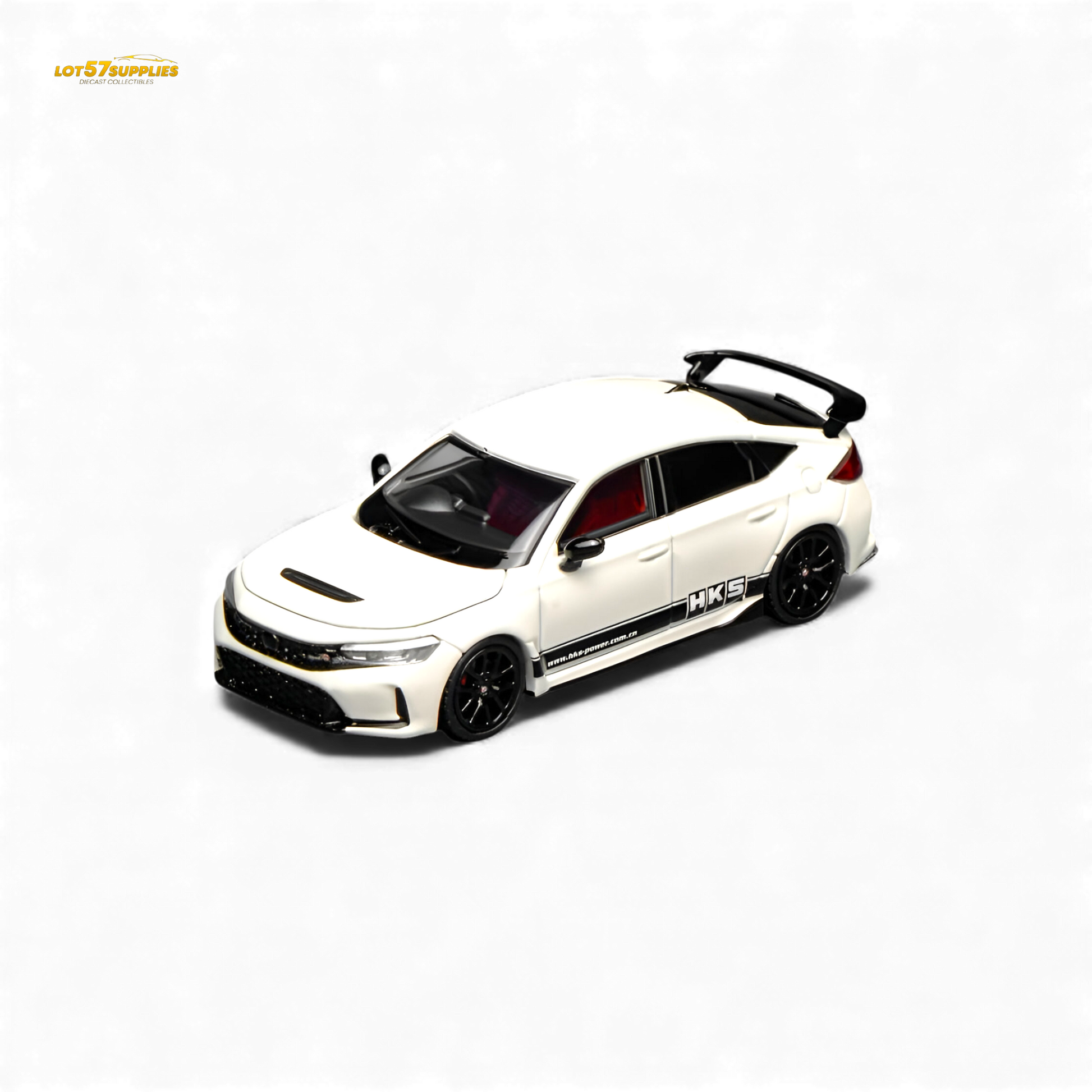 White 1:64 scale Honda Civic Type R FL5 diecast model by Motorhelix, detailed miniature car for collectors.
