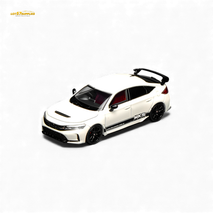 White 1:64 scale Honda Civic Type R FL5 diecast model by Motorhelix, detailed miniature car for collectors.