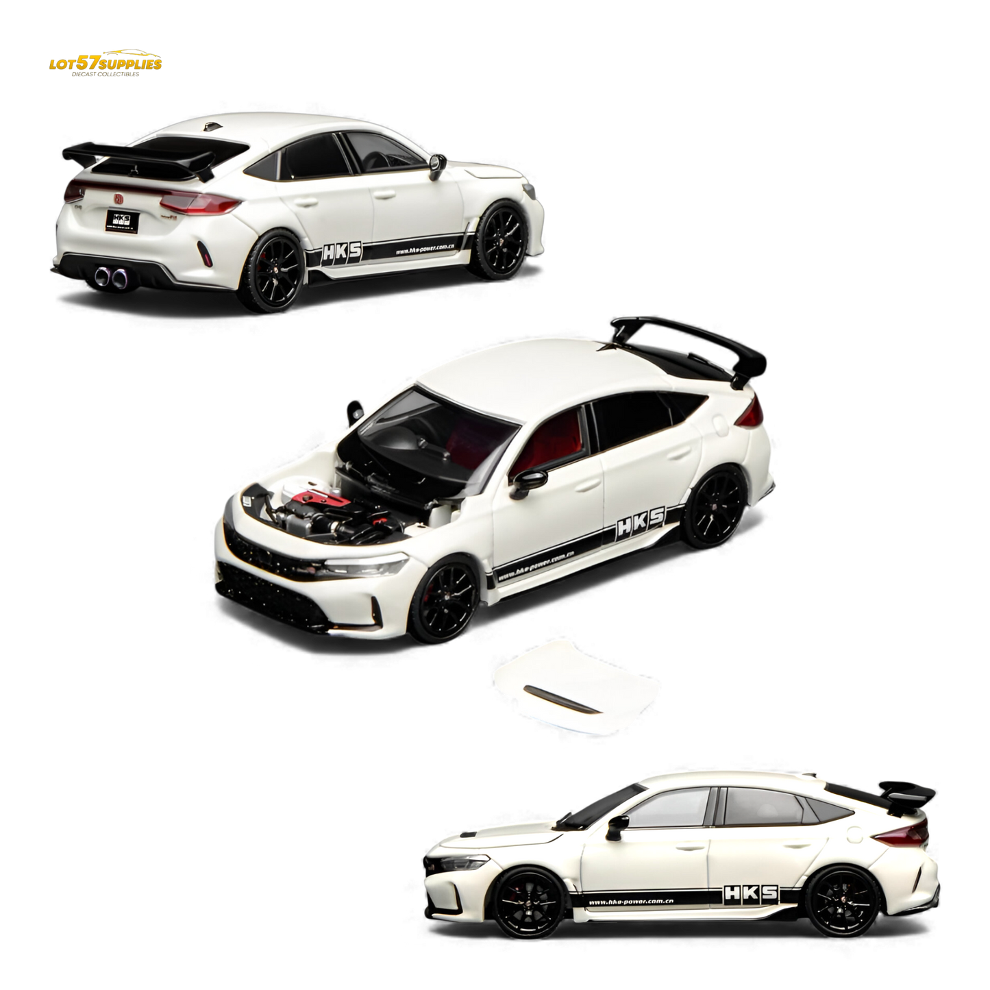White 1:64 scale Honda Civic Type R FL5 diecast model by Motorhelix, featuring detailed design and realistic features.