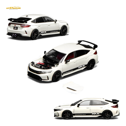 White 1:64 scale Honda Civic Type R FL5 diecast model by Motorhelix, featuring detailed design and realistic features.