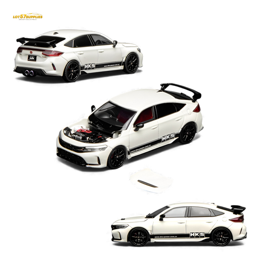 White 1:64 scale Honda Civic Type R FL5 diecast model by Motorhelix, featuring detailed design and realistic features.