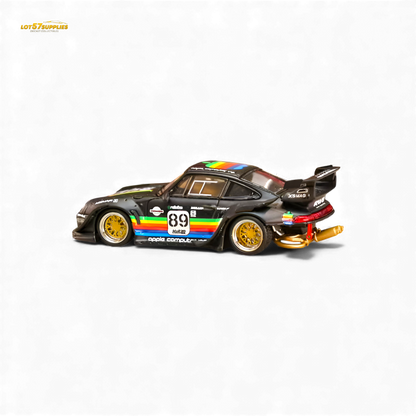 Matte black Porsche 993 diecast model with RWB and Apple livery, 1:64 scale from Lot57Supplies Diecast Shop.