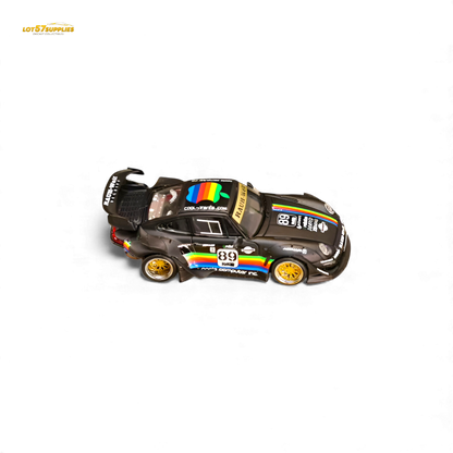 Matte black Porsche 993 diecast model with RWB and Apple livery, 1:64 scale from Lot57Supplies Diecast Shop.
