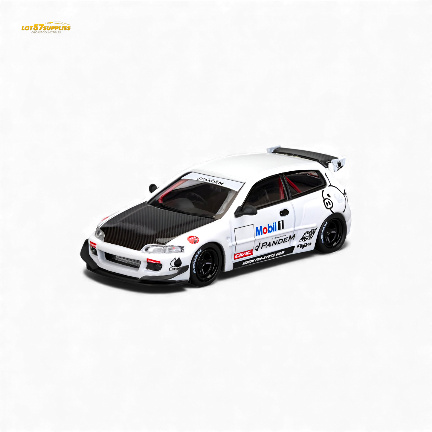 Pre-order Honda Civic EG6 diecast model by Lot57Supplies with Mobil 1 livery, 1:64 scale, detailed collectible car.