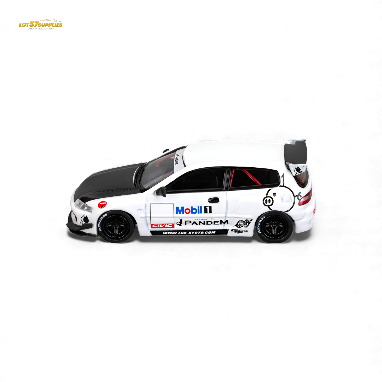 Diecast Honda Civic EG6 model car in Mobil 1 livery, 1:64 scale, detailed replica from Lot57Supplies Diecast Shop.