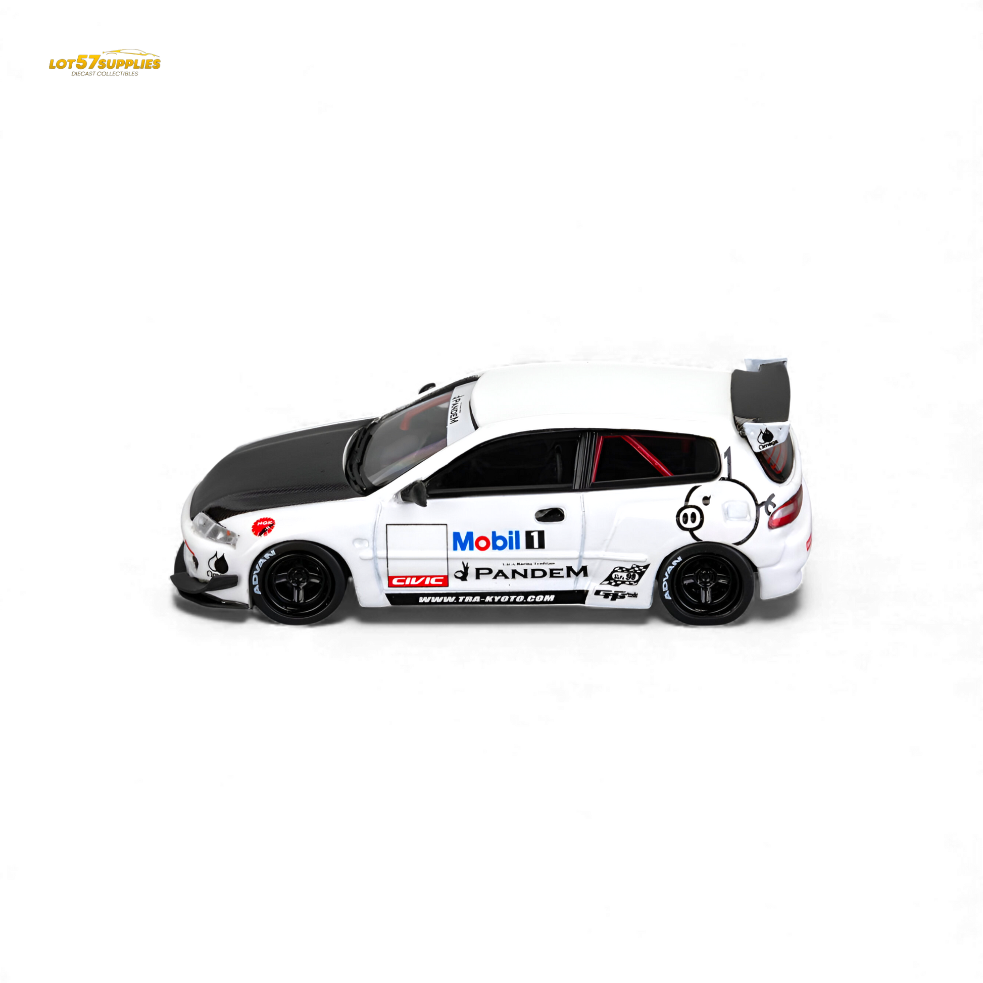 Diecast Honda Civic EG6 model car in Mobil 1 livery, 1:64 scale, detailed replica from Lot57Supplies Diecast Shop.