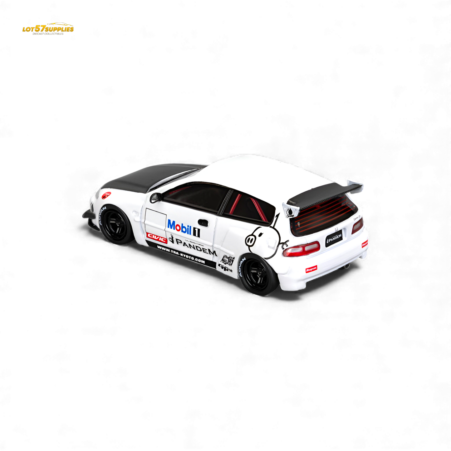 Diecast 1:64 Honda Civic EG6 model car with Mobil 1 livery, detailed miniature vehicle by Lot57Supplies Diecast Shop.