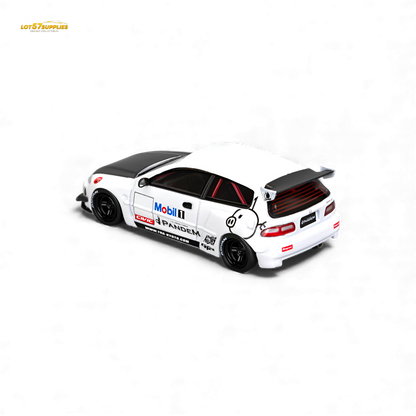 Diecast 1:64 Honda Civic EG6 model car with Mobil 1 livery, detailed miniature vehicle by Lot57Supplies Diecast Shop.