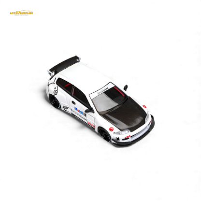 Diecast 1:64 Honda Civic EG6 model with Mobil 1 livery, detailed scale replica from Lot57Supplies Diecast Shop.
