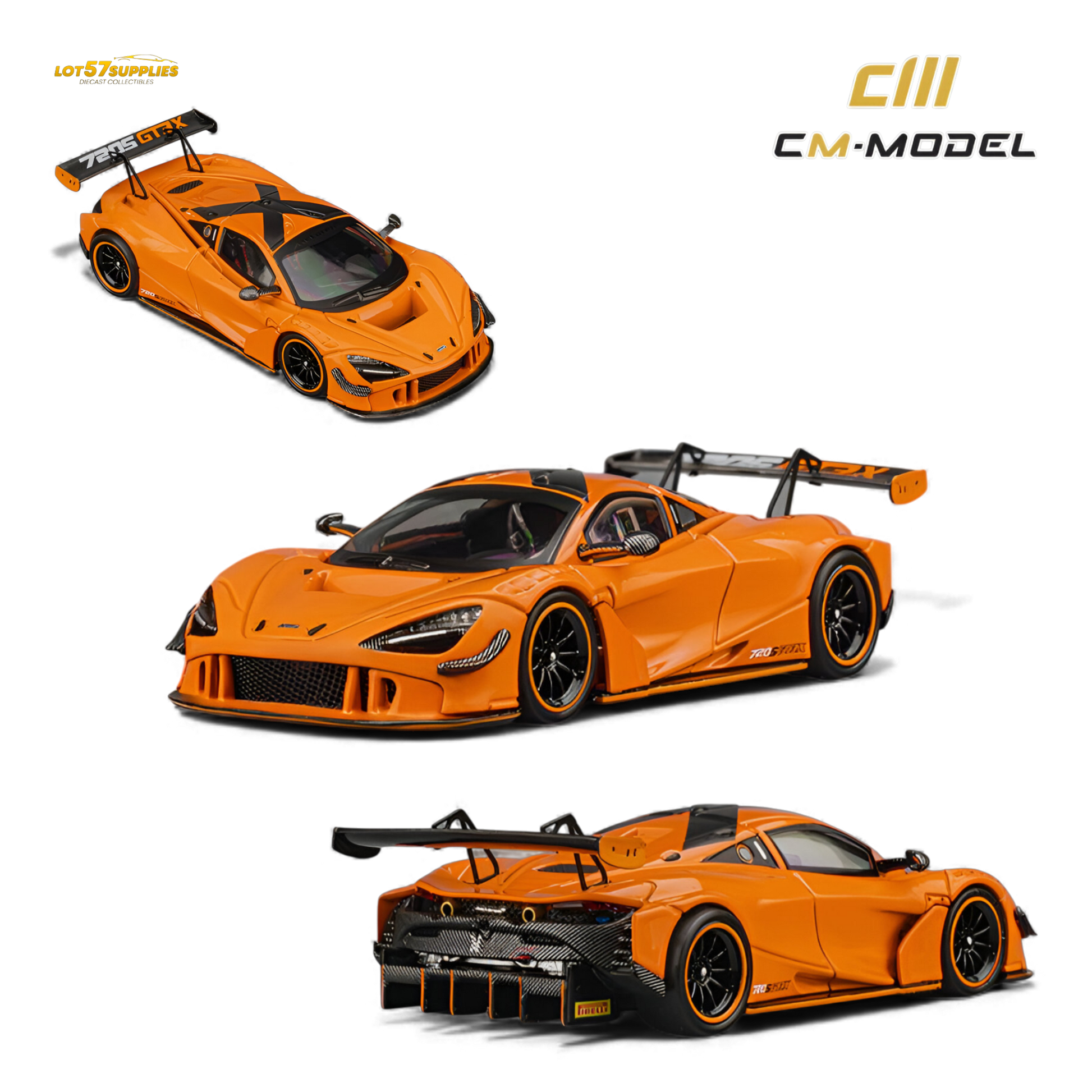 Pre-order McLaren 720S GT3X diecast model in Papaya Orange, 1:64 scale by Lot57Supplies Diecast Shop.