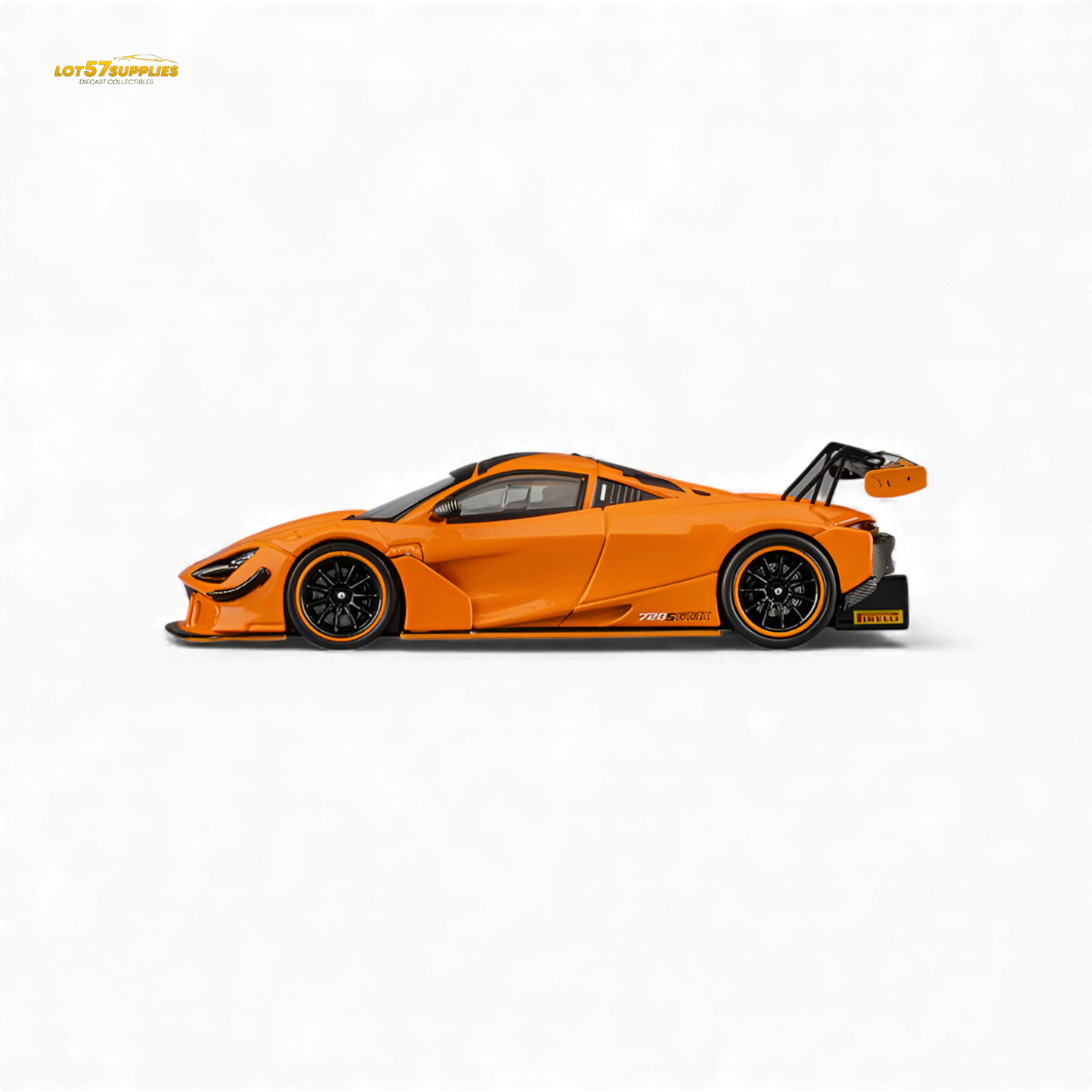 Pre-order McLaren 720S GT3X diecast model in Papaya Orange, 1:64 scale, showcasing detailed design and vibrant color.