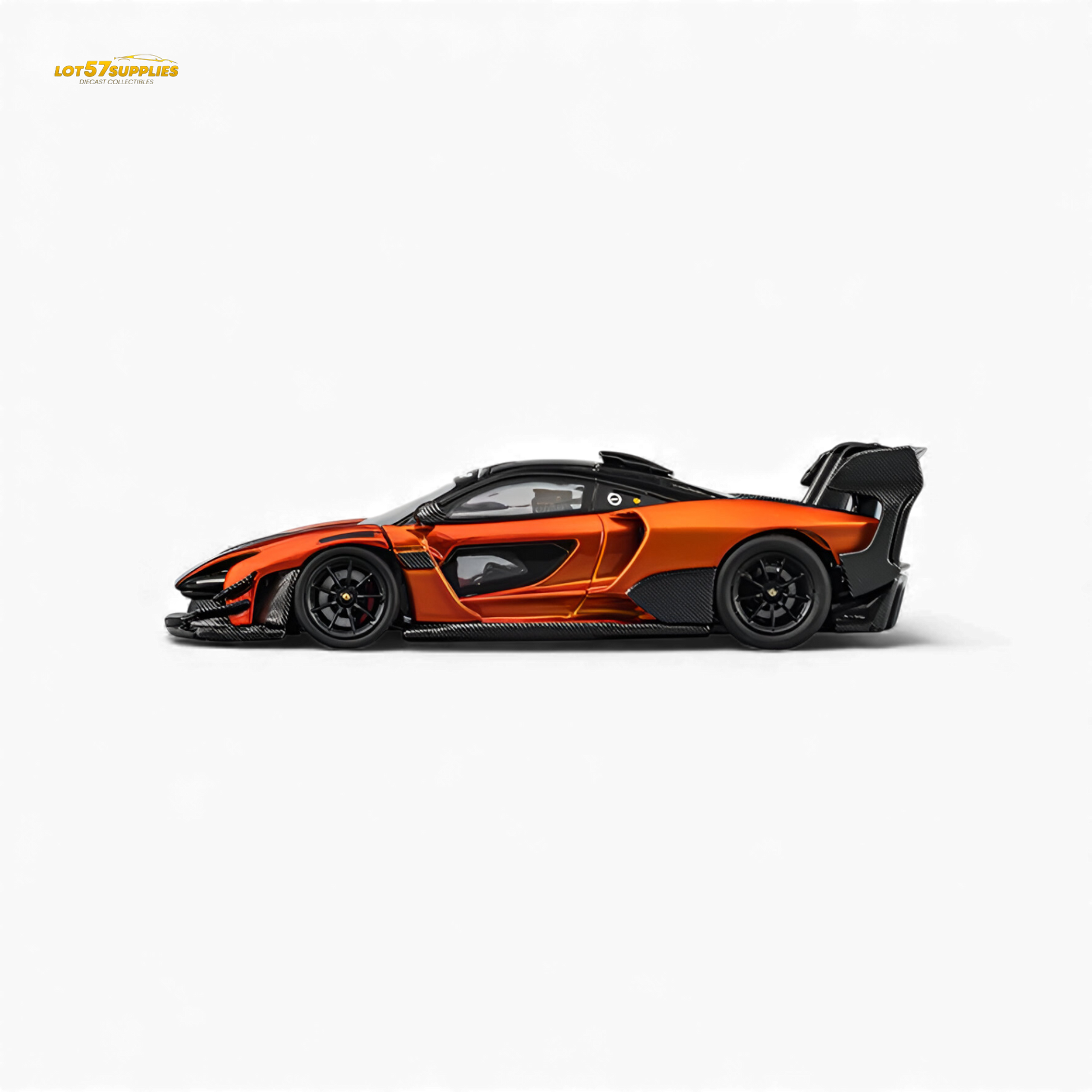 Pre-order McLaren Senna GTR diecast model in Volcano Orange, 1:64 scale, by Lot57Supplies Diecast Shop with detailed features.