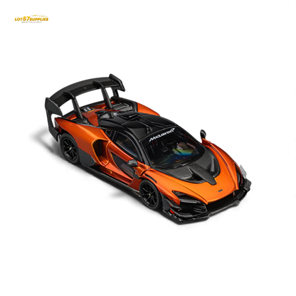 Pre-order McLaren Senna GTR diecast model in Volcano Orange, 1:64 scale by Lot57Supplies Diecast Shop, showing the detailed exterior.