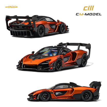 Pre-order McLaren Senna GTR diecast model in volcano orange, 1:64 scale by Lot57Supplies Diecast Shop, shown in detailed image.