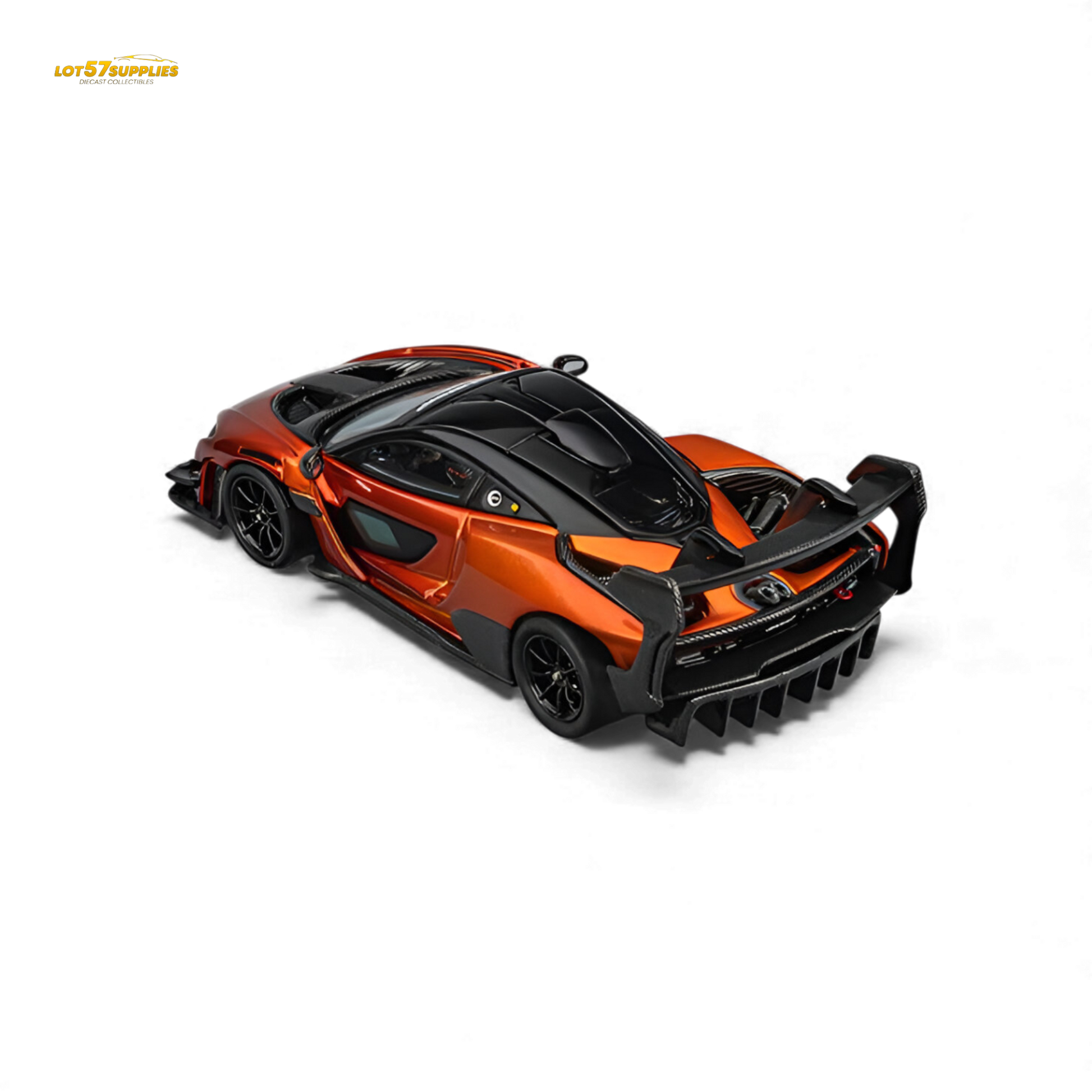 Pre-order McLaren Senna GTR diecast model in volcano orange, 1:64 scale by Lot57Supplies Diecast Shop, detailed collectible car.