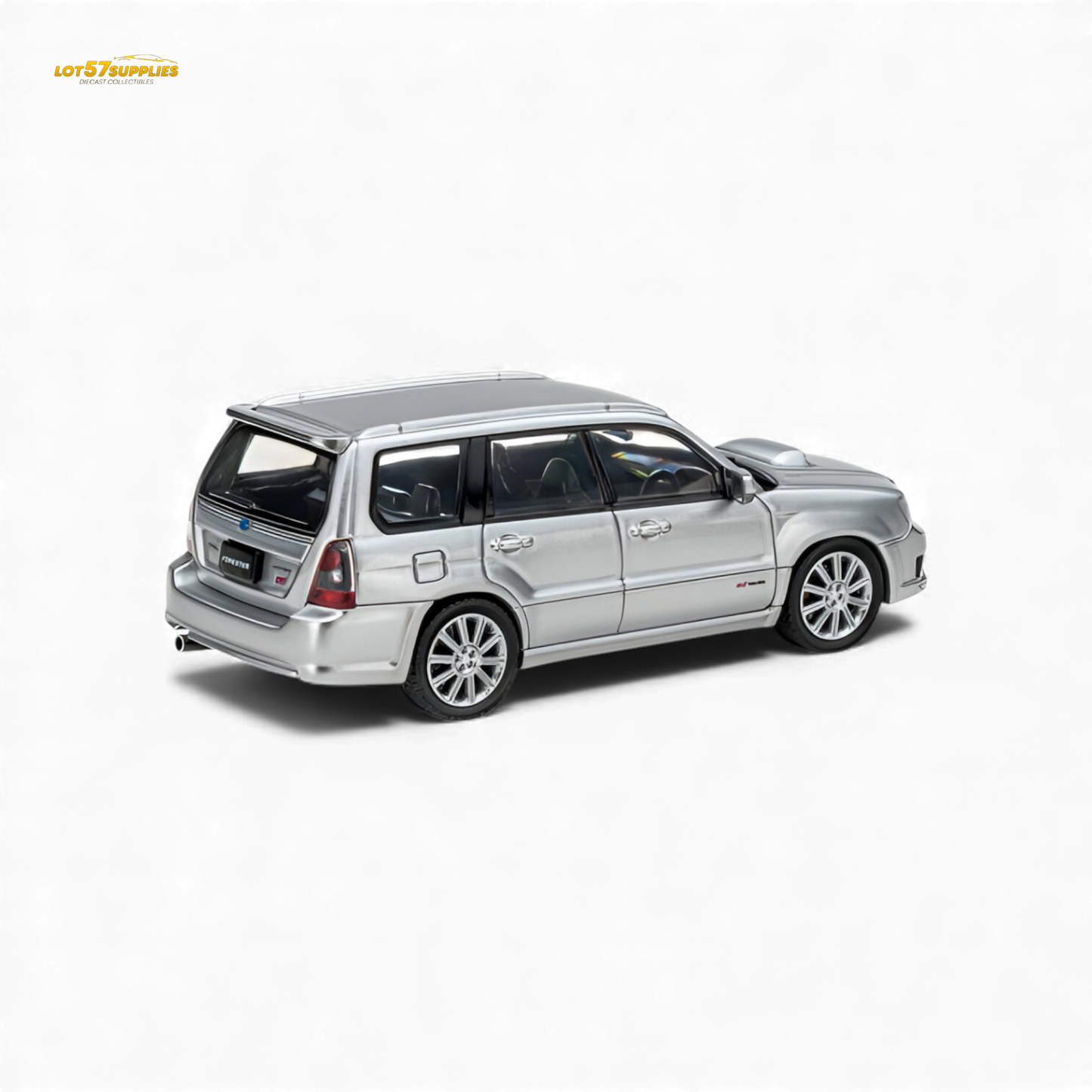 Silver Fiberrun Subaru Forester diecast model in 1:64 scale from Lot57Supplies Diecast Shop, detailed miniature vehicle.