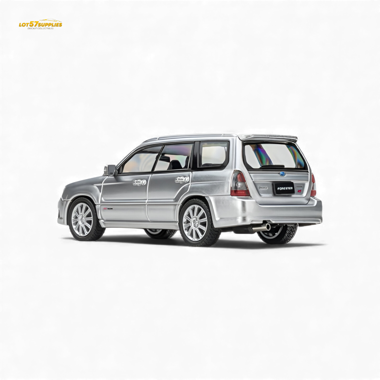 Silver Fiberrun Subaru Forester diecast model in 1:64 scale, detailed miniature car by Lot57Supplies Diecast Shop.