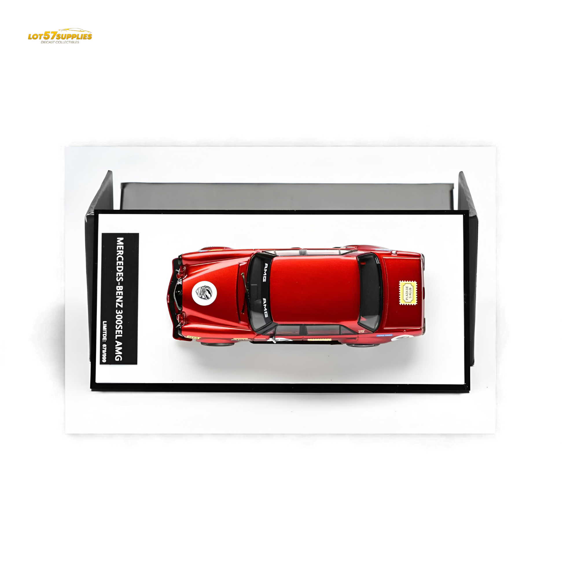 Red Mercedes-Benz W205 C63 diecast model in 1:64 scale, featuring the Glory Model Pig Tribute by Lot57Supplies Diecast Shop