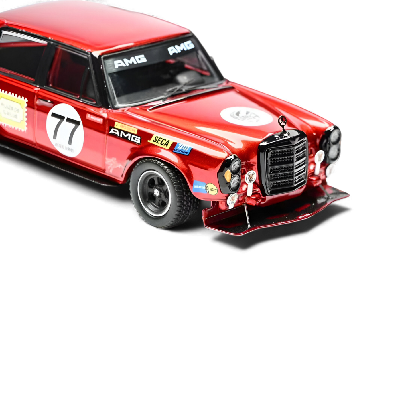 Red Mercedes-Benz W205 C63 diecast model by Lot57Supplies, detailed 1:64 scale tribute vehicle with sleek design.