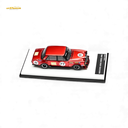 Red Mercedes-Benz W205 C63 diecast model by Lot57Supplies, detailed 1:64 scale tribute vehicle, pre-order available.