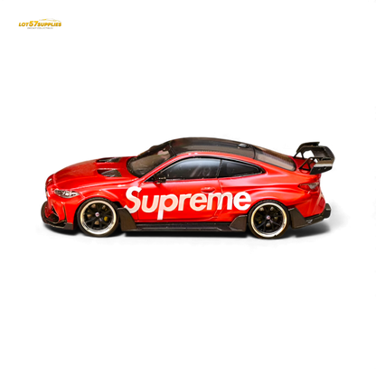 Diecast model of a BMW G82 M4 wide-body by Lot57Supplies, detailed 1:64 scale car with custom ghost player design.