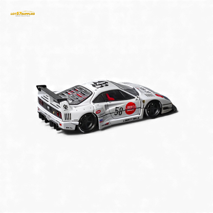 White 1:64 scale Ferrari F40 LB-Works diecast model by Star Models, detailed miniature car on display.