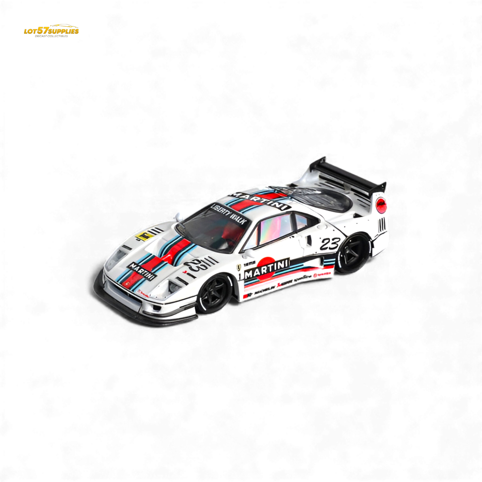 Miniature Ferrari F40 LB-Works Martini 1:64 diecast model by Lot57Supplies Diecast Shop, detailed automotive collectible.