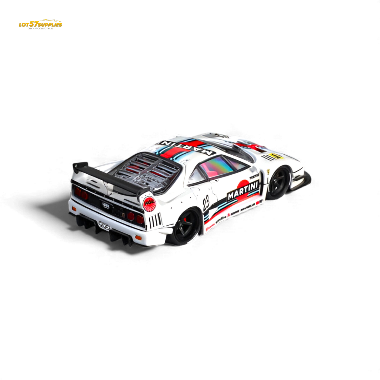 Detailed image of a 1:64 scale Ferrari F40 LB-Works Martini diecast model by Star Models, featuring distinctive racing livery and details.