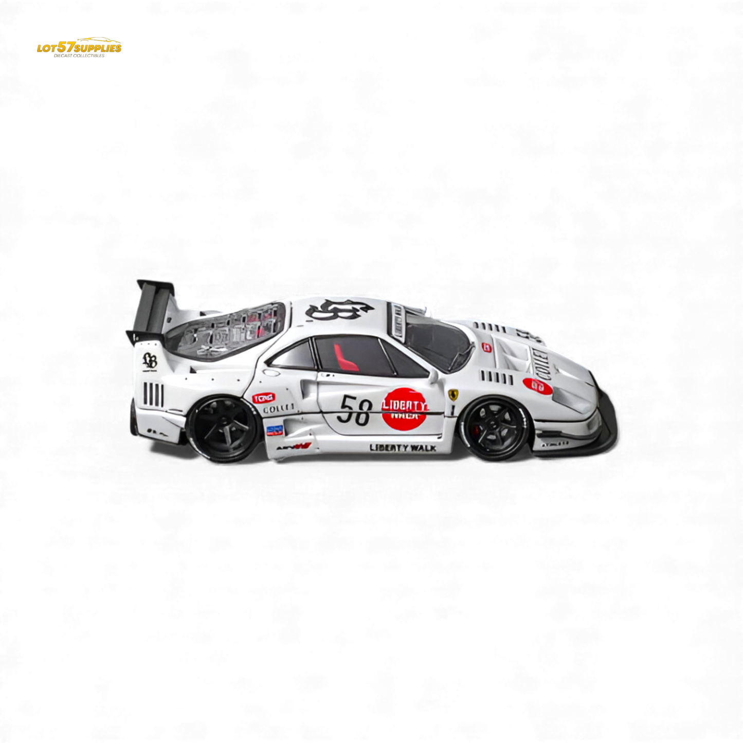 White 1:64 scale Ferrari F40 LB-Works diecast model by Star Models, detailed view showing sleek design and distinctive features.