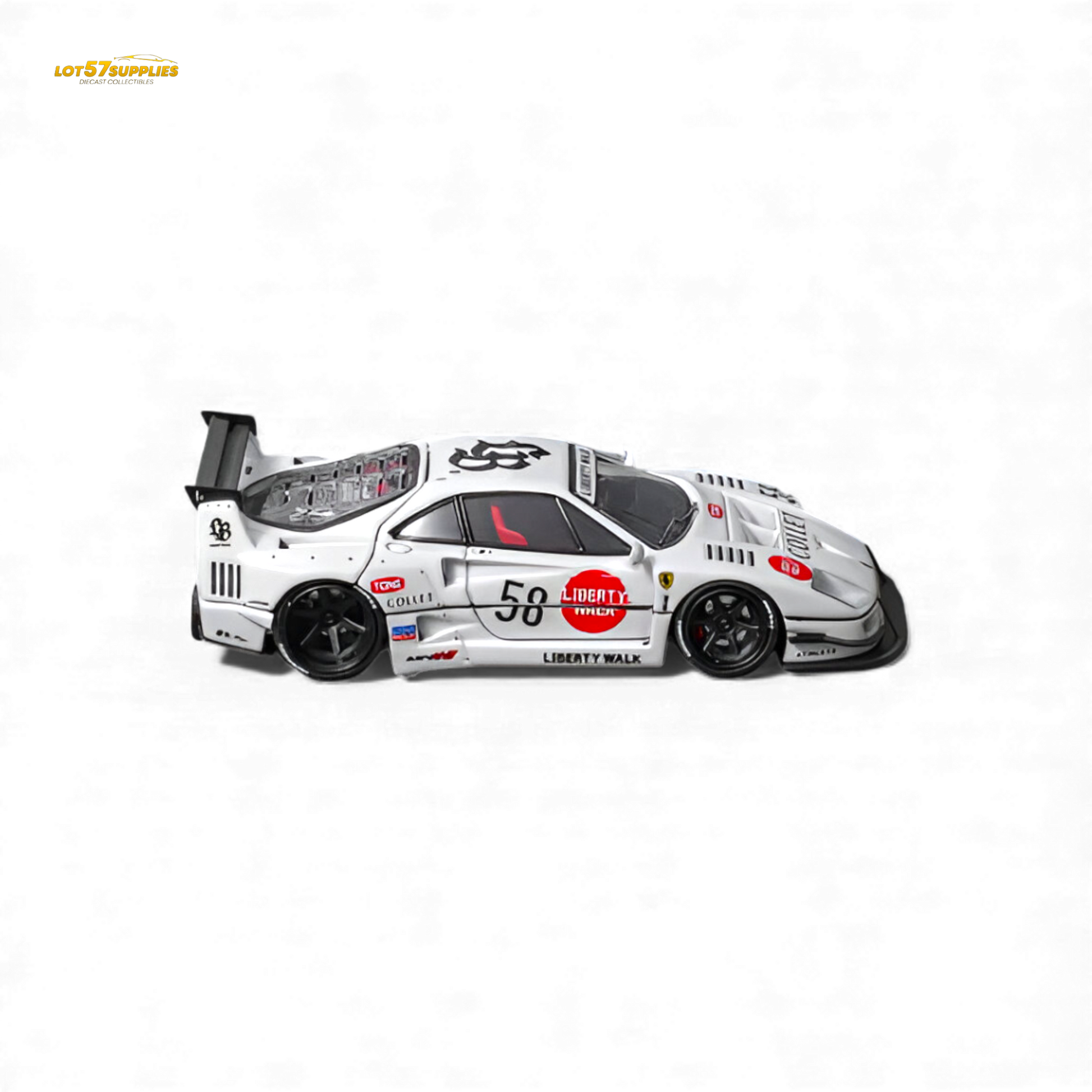 White 1:64 scale Ferrari F40 LB-Works diecast model by Star Models, detailed view showing sleek design and distinctive features.